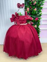 Vestido Infantil Longo Marsala para Formatura com Tule Glitter para Festa Vestido Infantil Longo Marsala para Formatura com Tule Glitter para Festa
