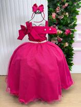 Vestido Infantil Longo Pink Formatura Tule Glitter Festa Vestido Infantil Longo Pink Formatura Tule Glitter Festa