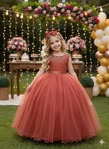Vestido Infantil Longo Regata Festa Formatura Terracota Elegante