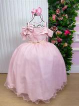 Vestido Infantil Longo Rosa Bebê para Formatura com Tule e Glitter para Festa Vestido Infantil Longo Rosa Bebê para Formatura com Tule e Glitter para Festa