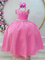 Vestido Infantil Longo Rosa Chiclete Luxo para Formaturas e Daminhas de Honra