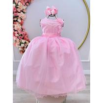 Vestido Infantil Longo Rosa Claro Bebê Formatura Casamento Dama Daminha Florista Noivinha Festa Rodado Barbie Princesa