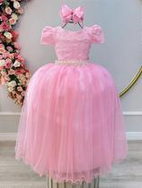 Vestido Infantil Longo Rosa com Tule e Renda Vestido Infantil Longo Rosa com Tule e Renda
