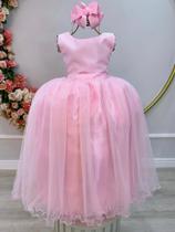 Vestido Infantil Longo Rosa Daminhas Festas Luxo Festa