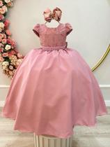 Vestido Infantil Longo Rose Busto C/ Renda Casamentos Luxo RO0665RE