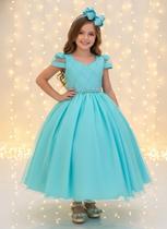 Vestido Infantil Longo Verde Busto Nervura Com Pérolas Damas RAM2782VD Vestido Infantil Longo Verde Busto Nervura Com Pérolas Damas RAM2782VD