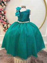 Vestido Infantil Longo Verde com Busto de Renda para Festas e Daminhas