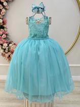 Vestido Infantil Longo Verde Com Renda e Pérolas Daminhas Luxo Ram4341VZ Vestido Infantil Longo Verde Com Renda e Pérolas Daminhas Luxo Ram4341VZ