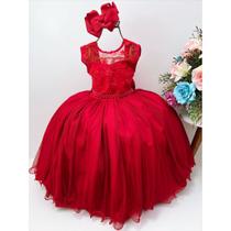 Vestido Infantil Longo Vermelho Formatura Casamento Princesa Elena de Avalor Florista Noivinha Festa Dama Daminha Luxo