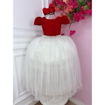 Vestido Infantil Longo Vermelho Marsala Off White Casamento Formatura Festa Dama Daminha Florista Rodado Menina Luxo