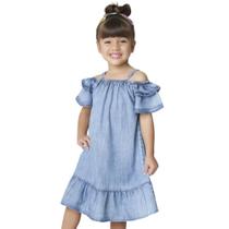 Vestido Infantil Look Jeans Manga Godê Jeans