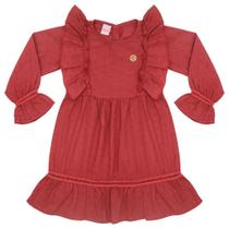 Vestido Infantil Look Jeans Tricoline Vermelho