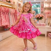 Vestido Infantil luna Tematico Barbie Rosa Arco de Cabelo Vestido Infantil luna Tematico Barbie Rosa Arco de Cabelo