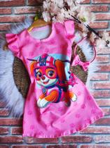 Vestido Infantil Luna Temático Galinha Patrulha Canina Rosa +Tiara