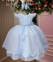 Vestido Infantil Luxo Azul Bebê Menina - Tecido 100% Poliéster Vestido Infantil Luxo Azul Bebê Menina - Tecido 100% Poliéster