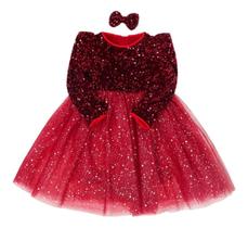 Vestido Infantil Luxo Bordado Em Lantejoulas Manga Longa