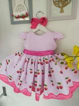 Vestido Infantil Luxo Cerejinha com Faixa Pink para Festa