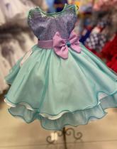 Vestido Infantil Luxo de Festa Aniversário Fantasia Princesa Sereia Ariel Lilás e Verde