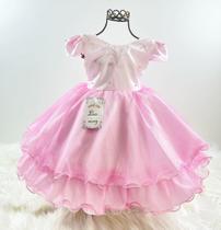 Vestido Infantil Luxo de Festa Aniversário Princesa com Pérolas Lilás e Rosa
