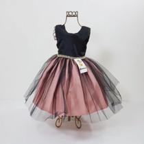 Vestido infantil luxo de festa preto com rosa e cinto de strass (tam 1 ao 3) cod.000143