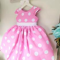 Vestido Infantil Luxo Festa Minnie Rosa com Bolinhas Brancas