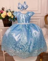 Vestido infantil luxo festa realeza rosa azul renda 1 a 4