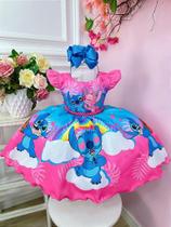 Vestido Infantil Luxo Menina Festa Stitch e Angel Apaixonado