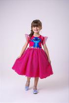Vestido Infantil Luxo Pink Menina Festa Stitch e Lilo - Confeccionado em Poliéster