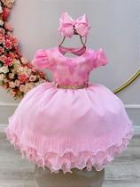Vestido Infantil Luxo Rosa com Borboletas e Strass no Busto