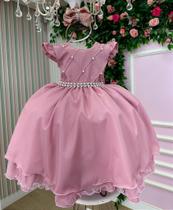 Vestido Infantil Luxo Rose Menina - Tecido Poliéster e Tule
