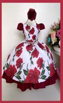 Vestido Infantil Luxo tema Flores Vinho Vestido Infantil Luxo tema Flores Vinho
