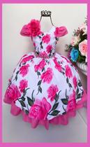 Vestido Infantil Luxo tema Jardins / Flores Pink Vestido Infantil Luxo tema Jardins / Flores Pink