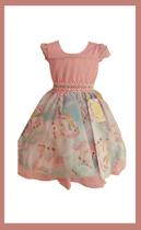 Vestido Infantil Luxo tema Unicornio Rosa