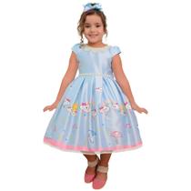 Vestido infantil luxuoso chuva de amor com nuvens e arco-íris