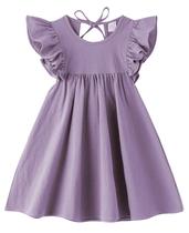 Vestido infantil LYXIOF: algodão, linho, babado, roxo, 100cm