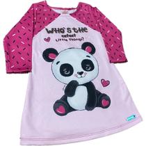 Vestido infantil m/l abrange urso panda suplex power felpado