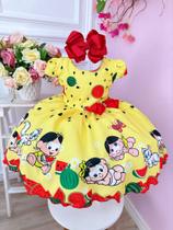 Vestido Infantil Magali Baby Amarelo Melancia C/ Broche Laço Super luxo festa 1202AM