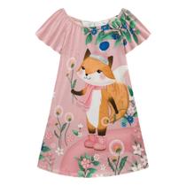 Vestido Infantil Manga Curta Estampa de Raposa Rosa Vestido Infantil Manga Curta Estampa de Raposa Rosa
