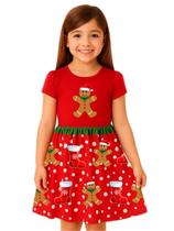 Vestido Infantil Manga Curta Temático Estampa Biscoito Natal
