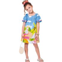 Vestido Infantil Manga Curta Tropical Tam 4 a 10 - Fakini