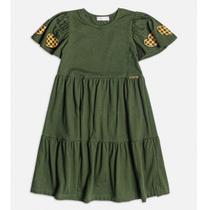 Vestido Infantil Manga Curta Verde Musgo Cotton Momi