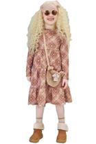 Vestido Infantil Manga Longa Com Bolsa Ursos Coleção Inverno Kukiê 81686 Vestido Infantil Manga Longa Com Bolsa Ursos Coleção Inverno Kukiê 81686