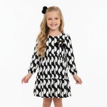Vestido Infantil Manga Longa Cotton Estampa Preta e Branca Milon Tamanho:4 anos Vestido Infantil Manga Longa Cotton Estampa Preta e Branca Milon Tamanho:4 anos