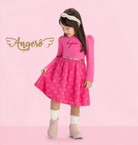 Vestido Infantil Manga Longa em Cotton Light e Tule Dotz Angerô
