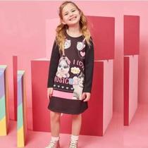 Vestido Infantil Manga Longa Em Fly Tech Music - Kukiê