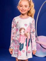 Vestido Infantil Manga Longa Em Molecotton Meninas - Kukiê