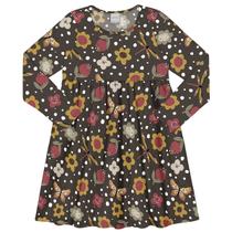 Vestido Infantil Manga Longa Florir Marrom Alakazoo
