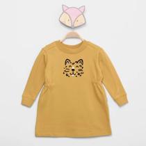 Vestido Infantil Manga Longa Moletom Hering Kids Flock Menina - Amarelo
