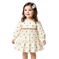 Vestido Infantil Manga Longa Off-White Corações Moletom Peluciado Kyly Tamanho:3 anos
