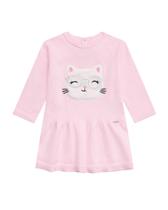 Vestido Infantil Manga Longa Rosa em Tricot Ursinho Kukiê Vestido Infantil Manga Longa Rosa em Tricot Ursinho Kukiê